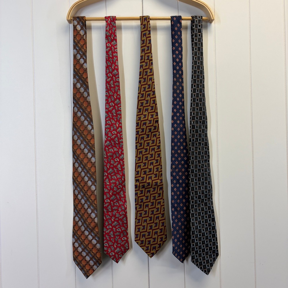 Mixed Lot of 5 Classic Silk Linen Ties Geometric Paisley Abstract Professional
